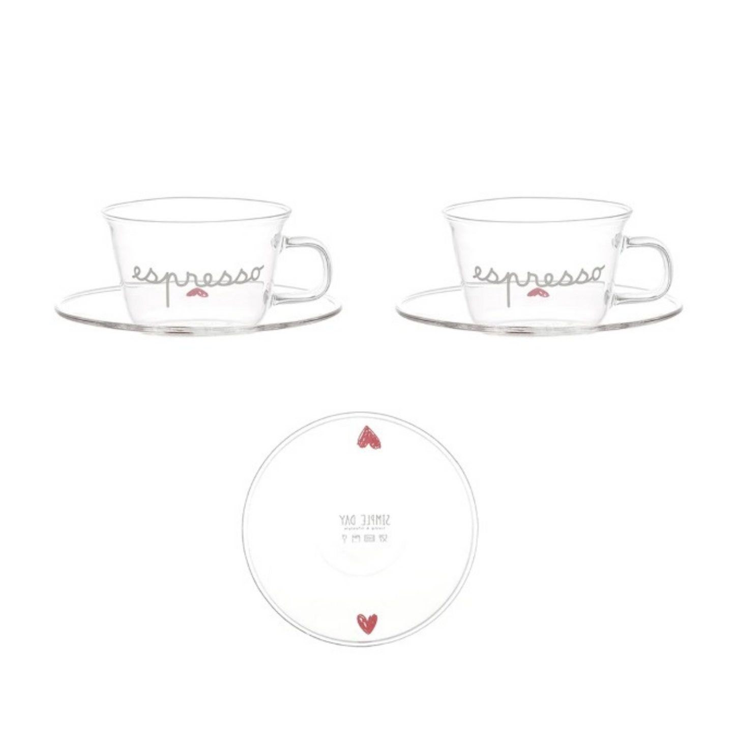 Set 2 tazze espresso cuori rossi