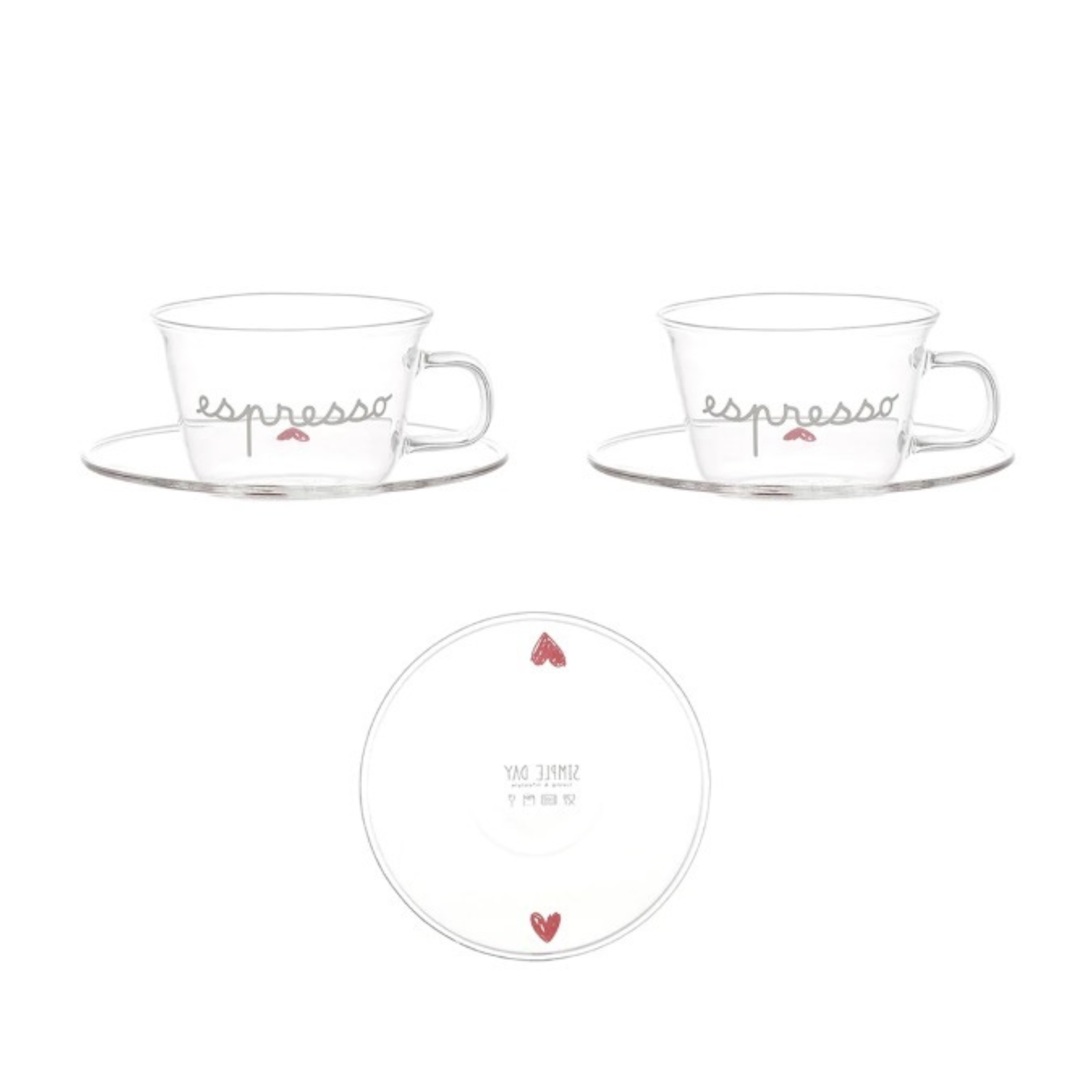 Set 2 tazze espresso cuori rossi