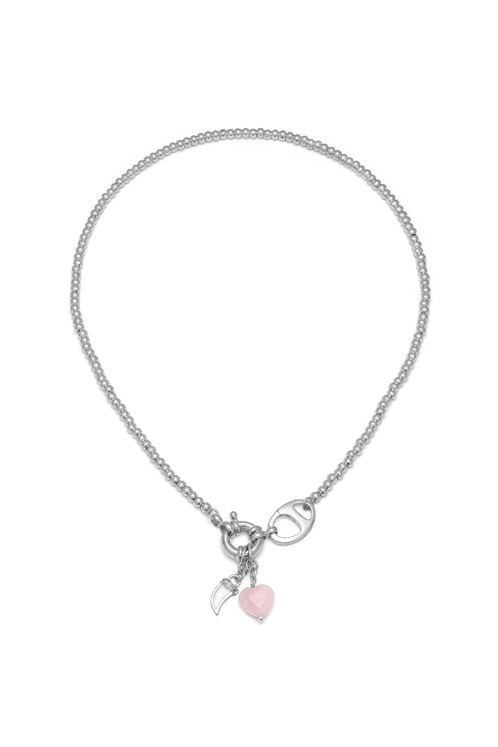 Collana cuore con quarzo rosa e cornetto