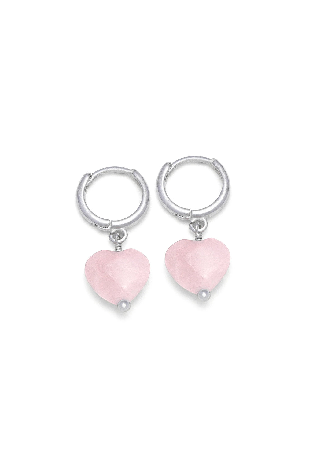 Orecchini a cerchio con cuore in quarzo rosa