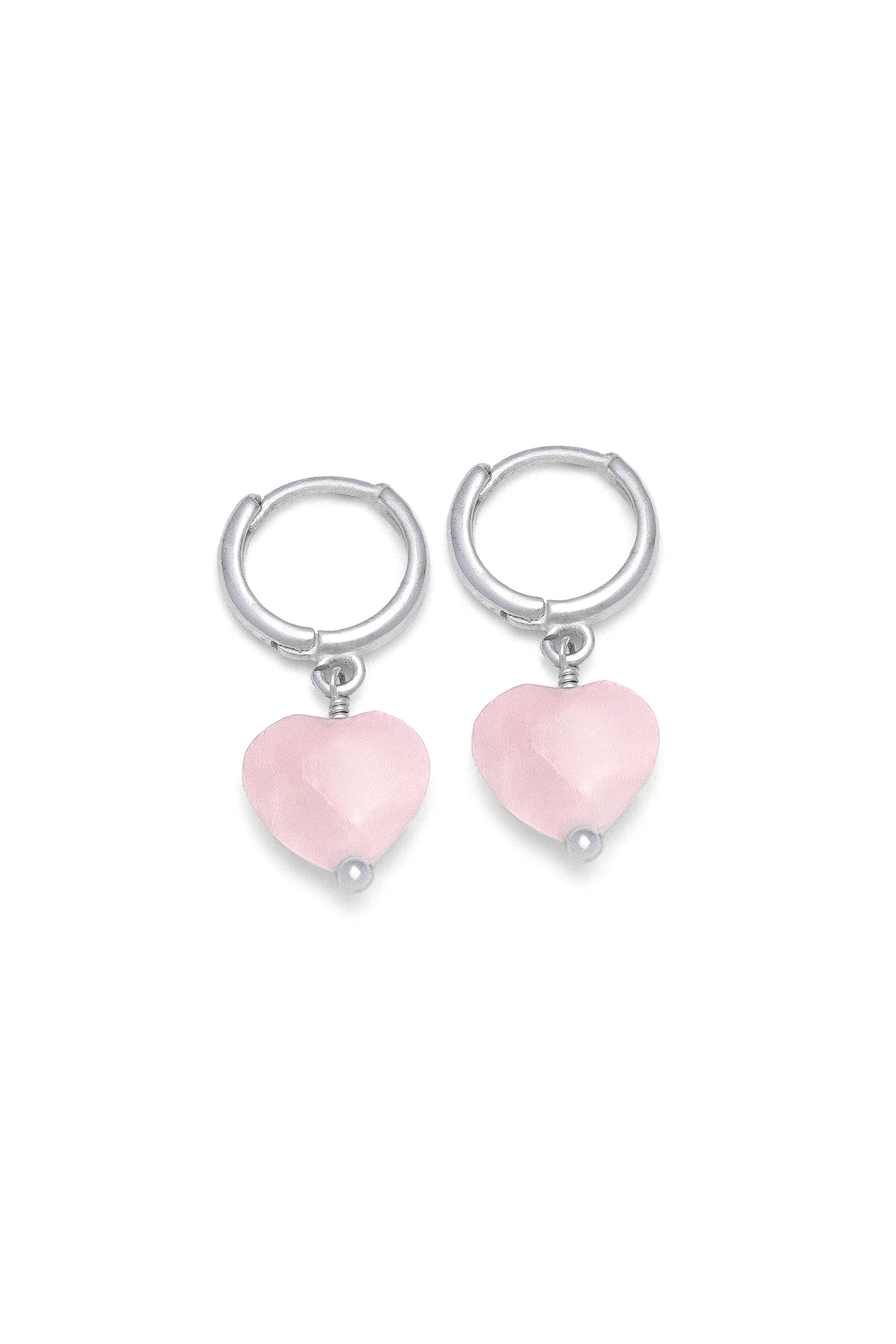 Orecchini a cerchio con cuore in quarzo rosa