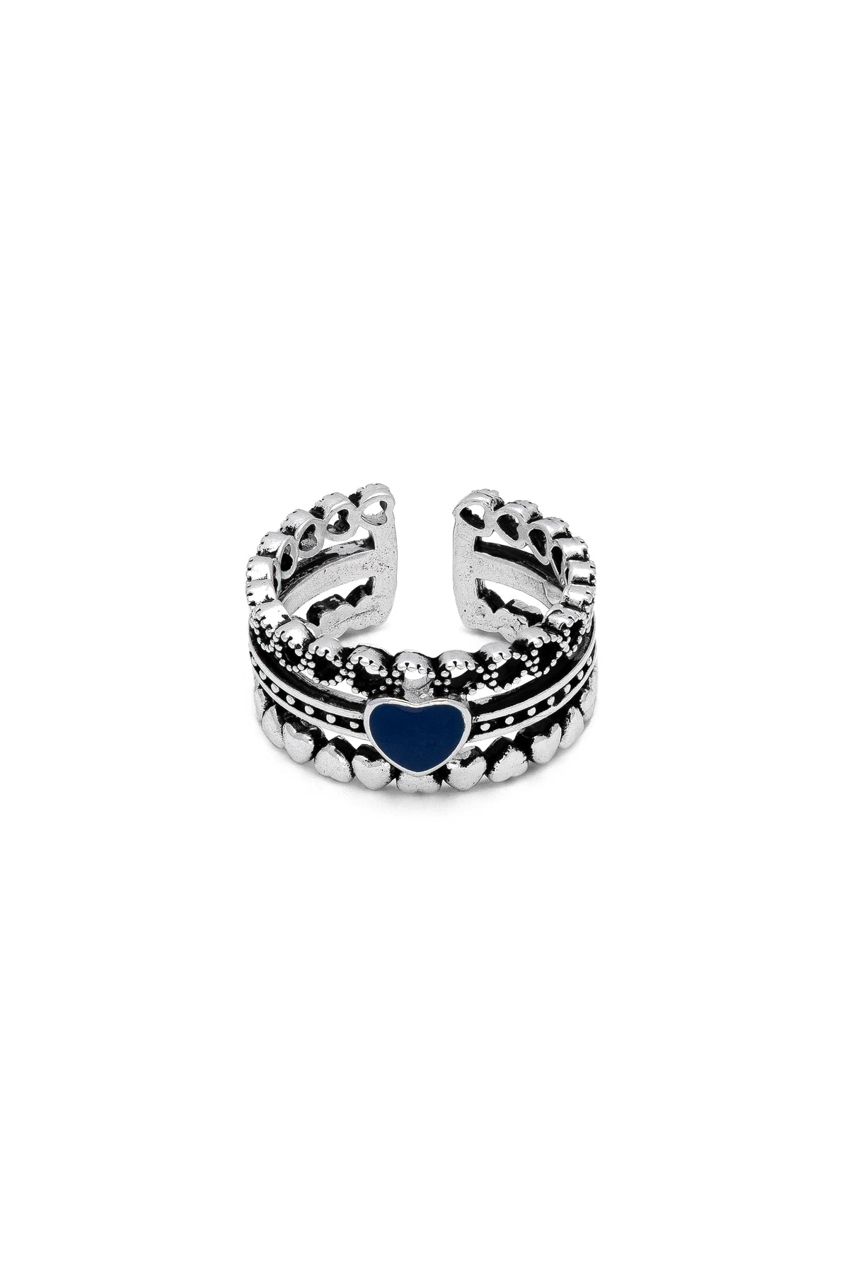 Anello regolabile a fascia con cuore blu
