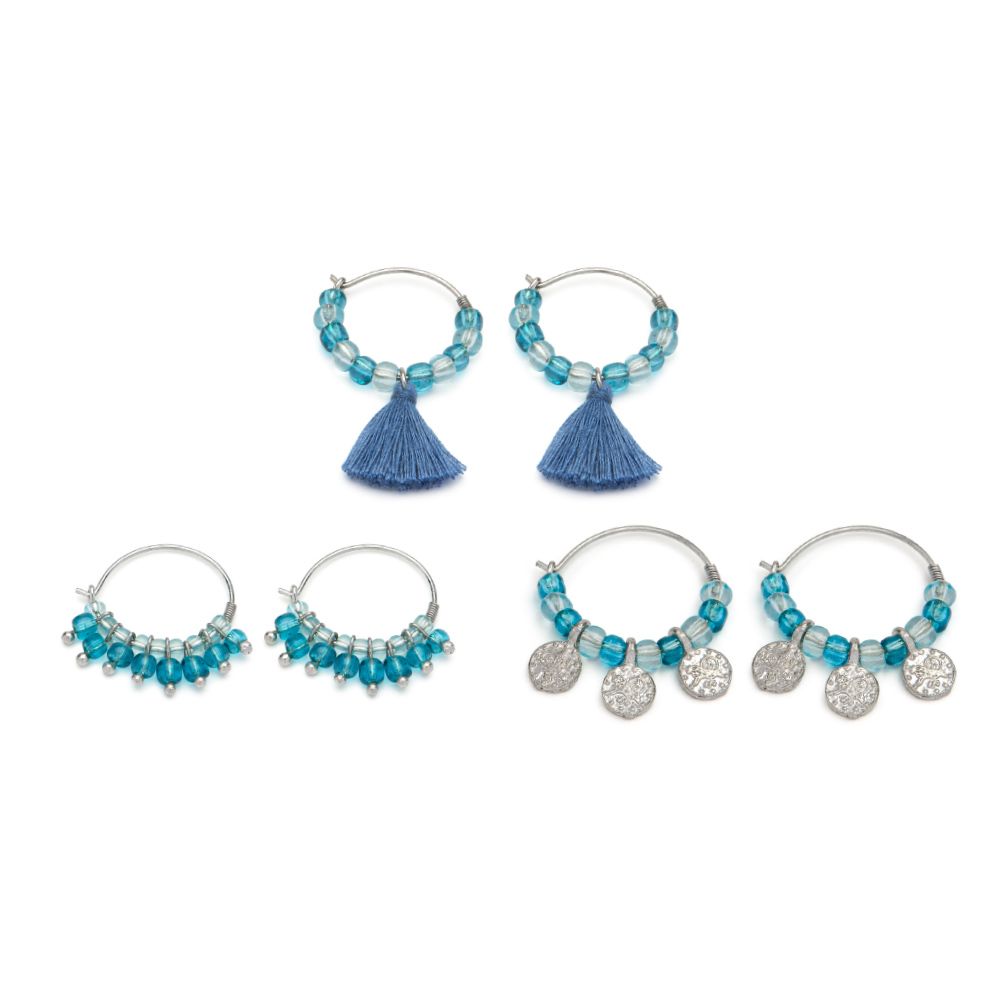 Orecchini tris cerchietti mix tassel