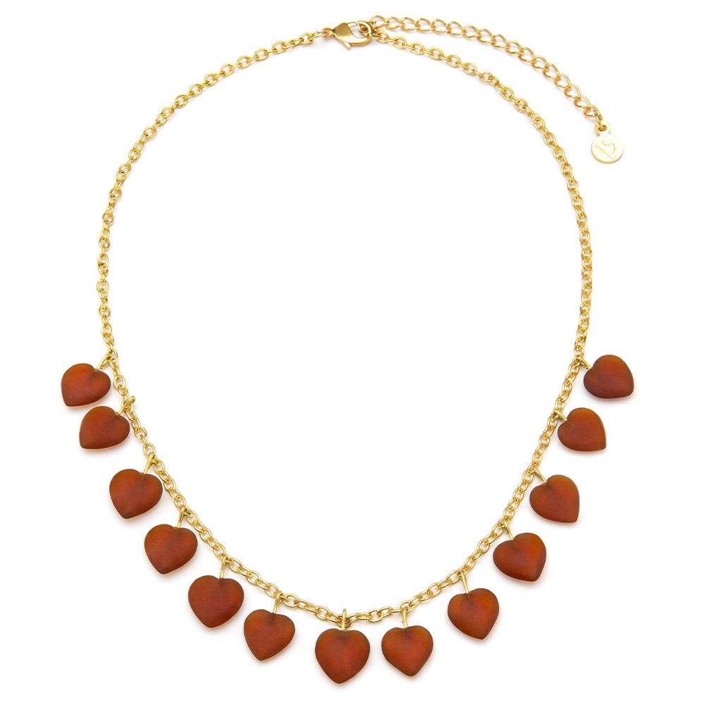 Collana pendenti cuori - ambra scura