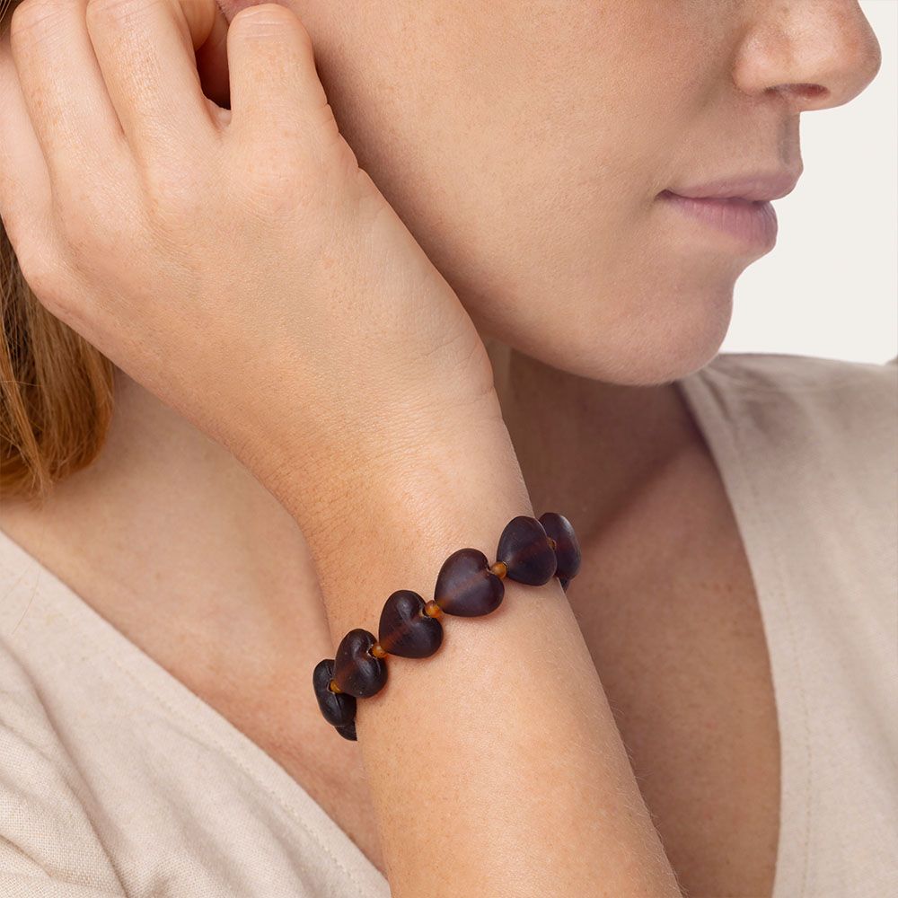 Bracciale elastico cuori - ambra scura