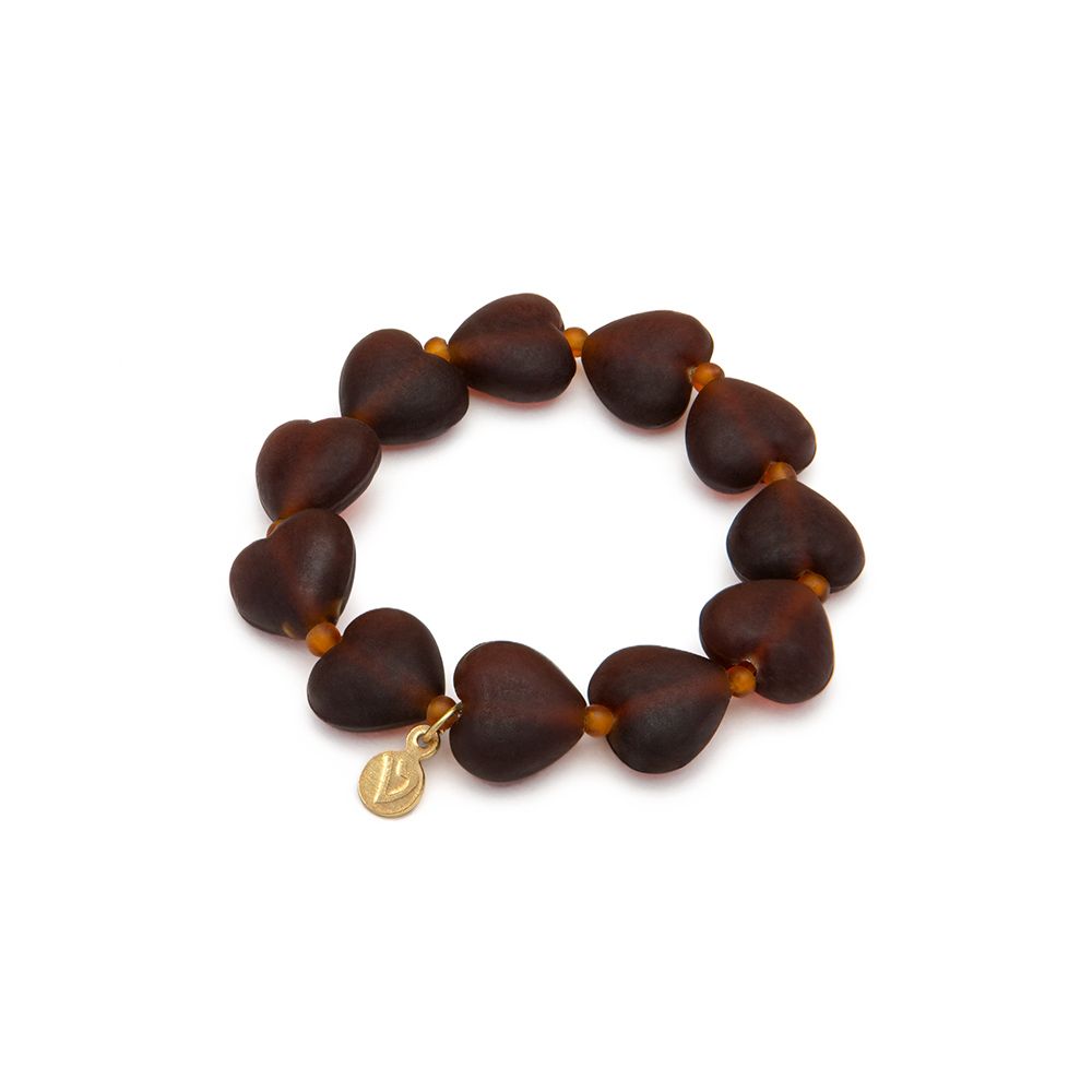 Bracciale elastico cuori - ambra scura