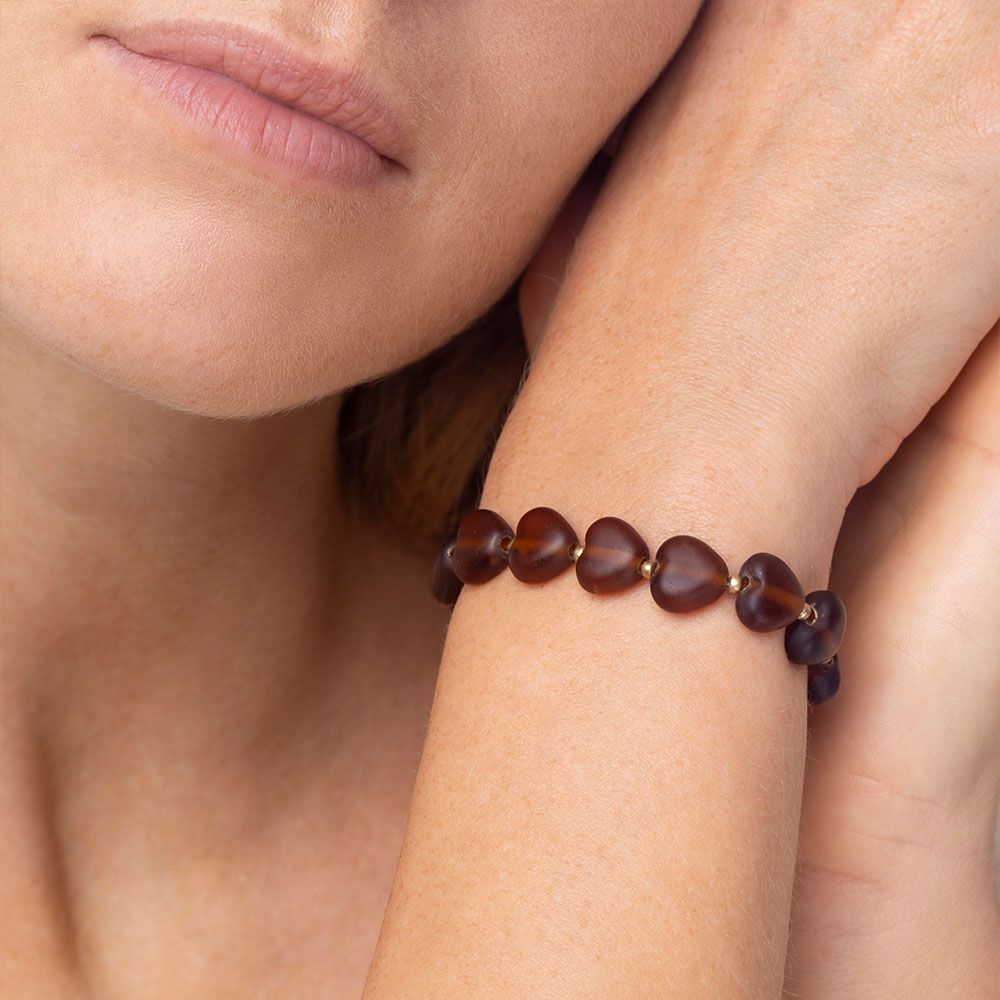 Bracciale elastico cuori medi - ambra scura